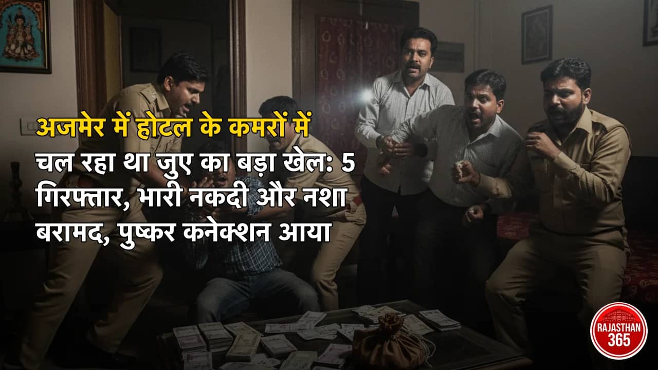 अजमेर में होटल के कमरों में चल रहा था जुए का बड़ा खेल: 5 गिरफ्तार, भारी नकदी और नशा बरामद, पुष्कर कनेक्शन आया सामने