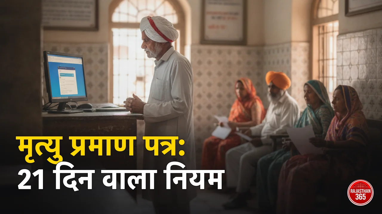 मृत्यु प्रमाण पत्र राजस्थान — पहचान पोर्टल पर पंजीकरण कराते परिजन, 21 दिन के नियम की गाइड