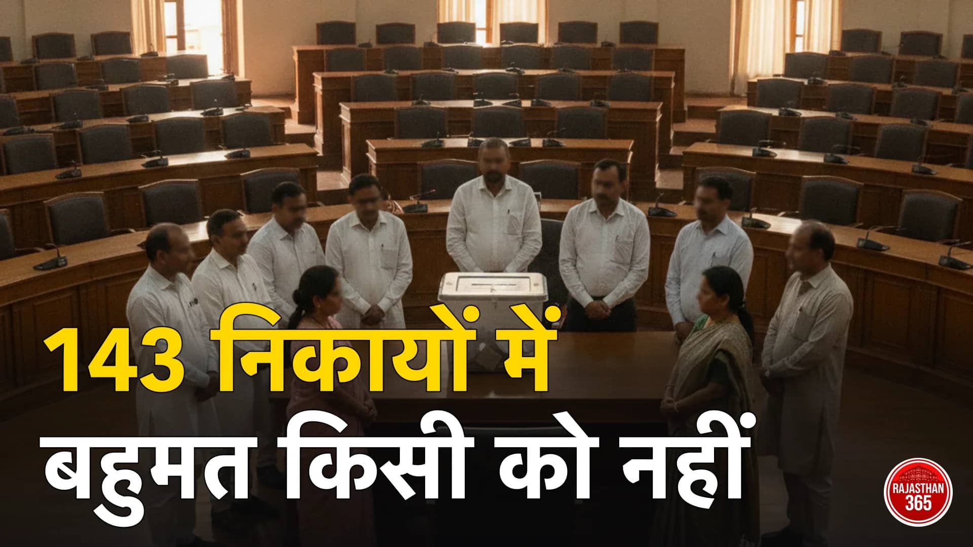 नगर निकाय सभागार में मतपेटी के पास पार्षद (प्रतीकात्मक)