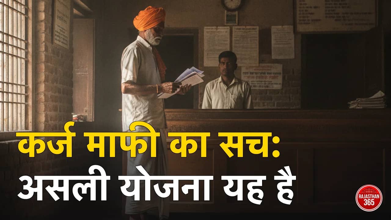 सहकारी बैंक काउंटर पर कागज लिए किसान — किसान कर्ज माफी राजस्थान का सच और ब्याज-राहत योजना
